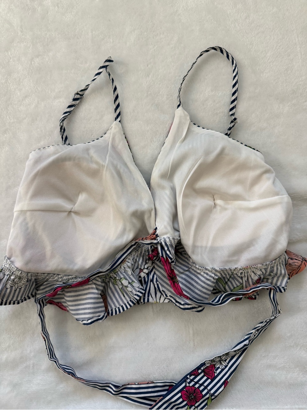 TRAC Floral Stripe Two Piece Set Ruffle Shorts & Tie Front Crop Top S - Picture 6 of 14